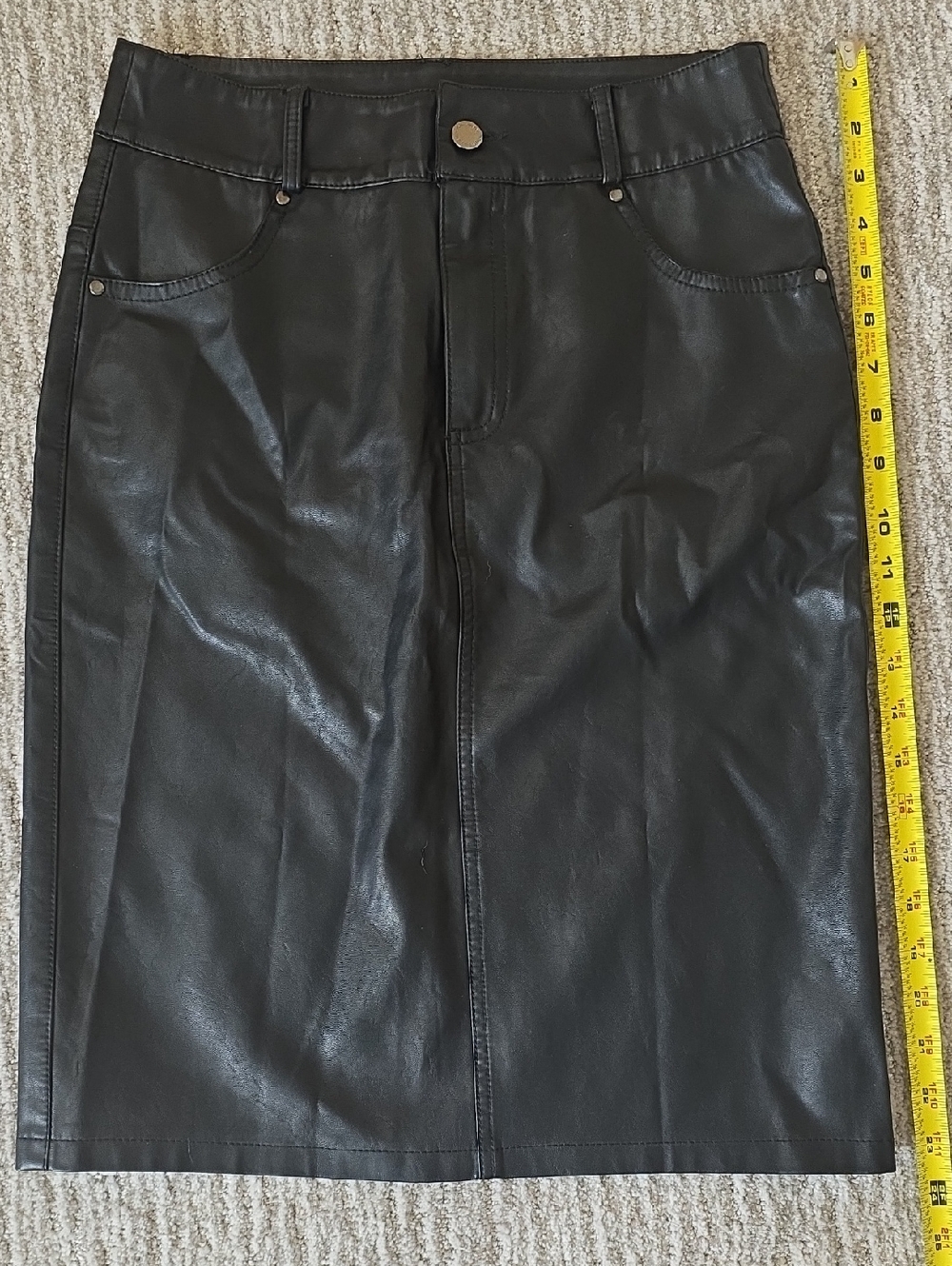 Classic Black Faux Leather Pencil Skirt